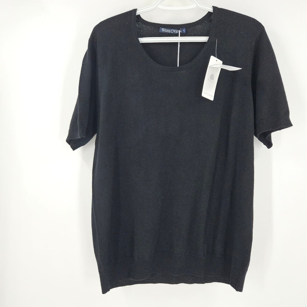 WoolOvers Knit Sweater Black Short Sleeve Cashmere Wool Blend Pullover NWT Sz XL